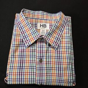 HB Fit By DXL Multicolor Checkered Men's Short Sleeve Shirt, 2XLT